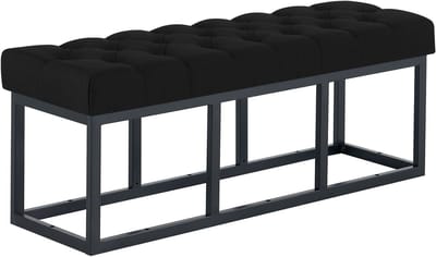 CLP Amun Halbank - Zitbankje met Chesterfield Knoopstiksels - Garderobebank - Bedbankje - Zwart Metalen Frame - 120 cm - zwart