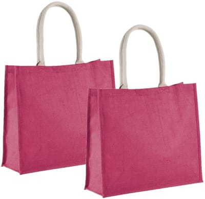 Jute boodschappen strandtas - 3x stuks - roze - 42 x 36 cm - Strandartikelen beach bags/shoppers - 22 liter