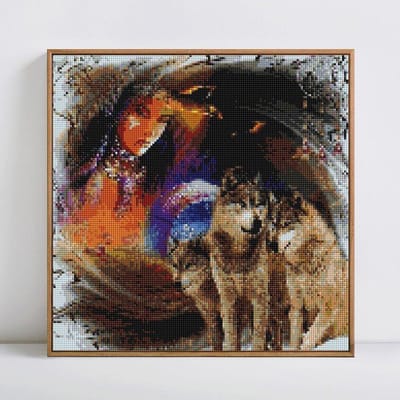 Diamant Schilderij Vrouw En Wolf 5D DIY Diamant Borduurwerk Volledig Beeld Dierlijke Strass Steentjes 30x30CM black