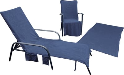 LINNICK Strandlakens Voordeel Combi Pakket - Strandlaken Stoelhoes Microvezel 75x215cm - Strandstoelhoes - 3 in 1 Strandhanddoek Stoelhoes Draagtas - marine - Strandlaken Microvezel 100x200cm - Stoel Handdoek Microvezel 136x57x15cm