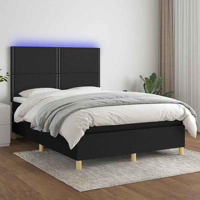 vidaXL - Boxspring - met - matras - en - LED - stof - zwart - 140x190 - cm