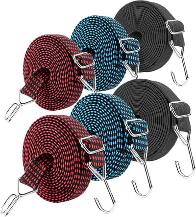 Omgoods - Set van 6 Elastische Verbindingsriemen met Haak - 2m Lange Rubber Bevestigingsriemen