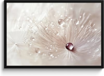 Poster in lijst - Fotolijst 90x60 cm - Posters - Bloem - Abstract - Wit - Water - Natuur - Posterlijst zwart - Decoratie - Wanddecoratie woonkamer - Muurdecoratie slaapkamer