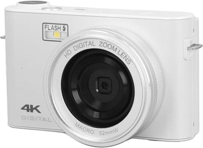 Kleine digitale camera voor kinderen - FHD 1080P compacte camera's met 18x ​​zoom, 64 MP 4K vlogcamera, draagbaar voor tieners, jongens, meisjes en senioren - 32GB (wit)