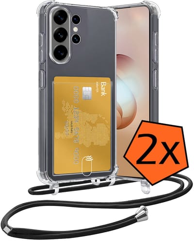 Hoesje Geschikt voor Samsung S26 Ultra Hoesje Met Telefoonketting Pasjeshouder Shockproof Case Koord - Hoesje Geschikt voor Samsung Galaxy S26 Ultra Hoes Met Kaarthouder - Transparant - 2 PACK