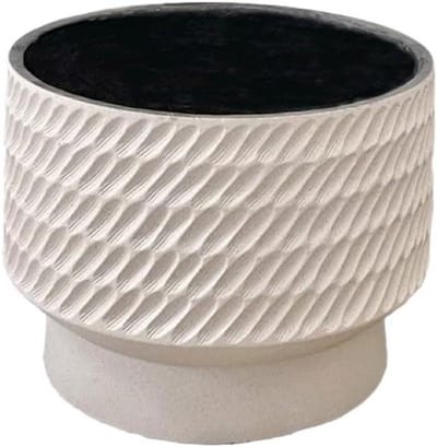 Beige ronde bloempot met reliëfsculptuurtexturen Magnesiumklei plantenpot afvoergat, for balkon tuin kantoor plantencontainer(Klein)