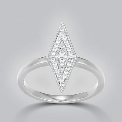 Cavill - Zilveren Ring met 28 Nigeriaanse Zirkonen - 925 Sterling Zilver Rhodium - Ruitvormige Pavé Damesring - Elegant, Rondgeslepen 0,163 Ct