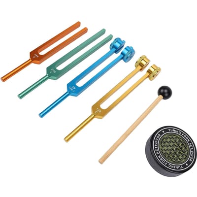 Ensemble de diapasons 4 pièces Ensemble de diapasons en alliage d'aluminium avec bloc d'activation pour Yoga Chakra Méditation Or Bleu Vert blue