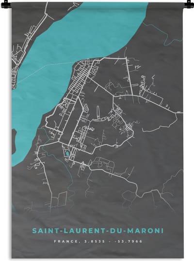 Wandkleed - Wanddoek - Saint-Laurent-du-Maroni - Plattegrond - Stadskaart - Kaart - Frankrijk - 120x180 cm - Wandtapijt