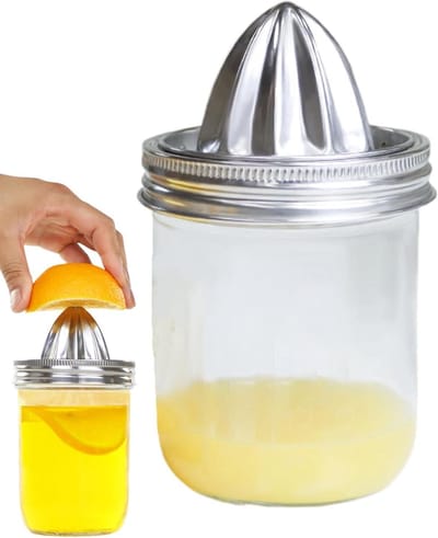 Roestvrij Staal Citruspers - Sapcentrifuge Deksel - Sap Maken - Met Glazen Pot - 16x8.5 cm - Zilver