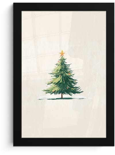 Poster in lijst - Fotolijst 20x30 cm - Posters - Kerstboom - Illustratie - Ster - Sneeuw - Posterlijst zwart - Decoratie - Wanddecoratie woonkamer - Muurdecoratie slaapkamer - Kerstversiering - Kerstdecoratie voor binnen - Kerstmis