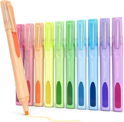 Schattige Pastel Markers, Set van 10 Hooglighters in Diverse Kleuren, Zachte Chisel Tip, Duidelijke Inkt voor Organiseren en Kleuren