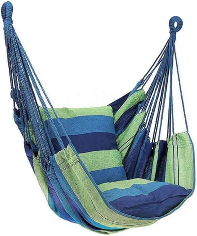 Hangmat Stoel - Hangstoel Schommel - Ontspannen in de tuin - Met 2 kussens - 100x130 cm - Groen
