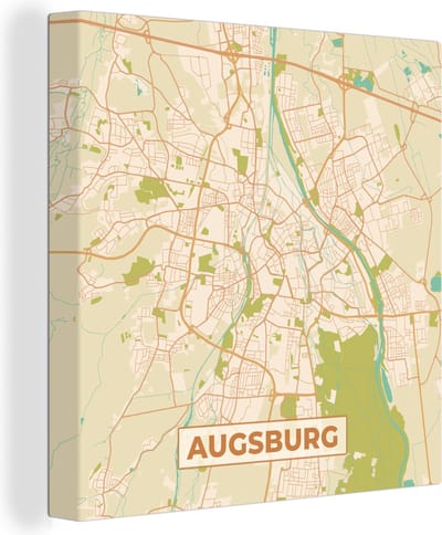 Canvas Schilderij Vintage - Augsburg - Kaart - Plattegrond - Stadskaart - 20x20 cm - Wanddecoratie