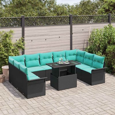 vidaXL - Tuinbank - Set - 10 - st - Zwart - Poly - Riet