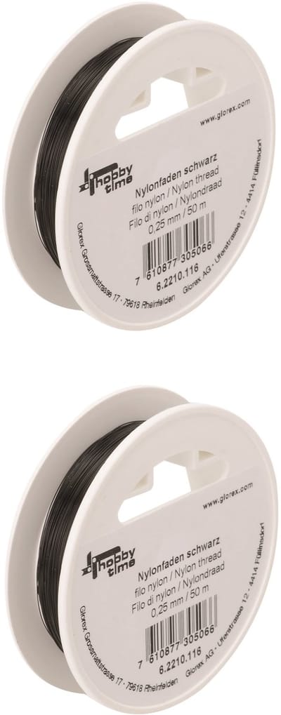 2x rollen nylon hobby draad zwart 0.25 mm x 50 meter