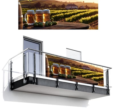 Balkonscherm 300x110 cm - Balkonposter Bier - Hop - Landschap - Balkon scherm decoratie - Balkonschermen - Balkondoek zonnescherm