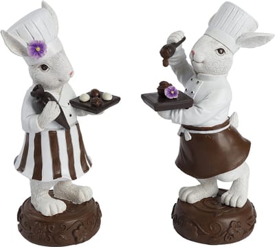 Viv! Christmas Paasdecoratie - Chocolade Paashazen met Viooltjes - set van 2 - pasen - 20cm