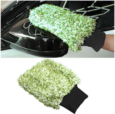 Dailygoods - Dailygoody - Pluche washandjes - Zachte absorberende reinigingshandschoenen - Krasbestendig - Groen-wit - Voor auto en motorfiets - Verwijdert hardnek...