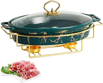 Chafing Dish Buffet Set - Chafer Warmers - Buffet Serveren - Keramische Marmeren Afwerking - 36x22x55cm - Groen