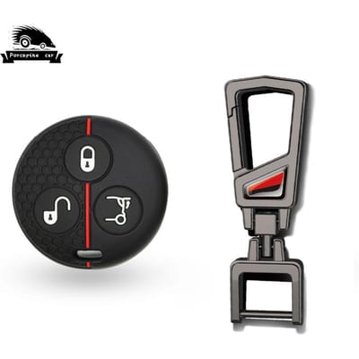 Siliconen Sleutelhoesje Fob Voor Mercedes Benz Smart Fortwo 450 07-13 Forfour Roadster City-Coupe 3 Knoppen Auto Styling black