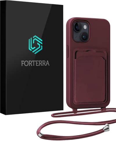 Hoesje Geschikt voor iPhone 13 Pashouder Case Siliconen Hoes Met Koord - Hoes Geschikt voor iPhone 13 Met Telefoonkoord Hoesje Back Cover Met Pasjeshouder - Aubergine