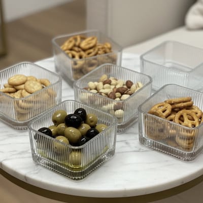 Bavary Collection–glazen bakjes–Lines Kare–vierkant–transparant–6-delig geribbeld