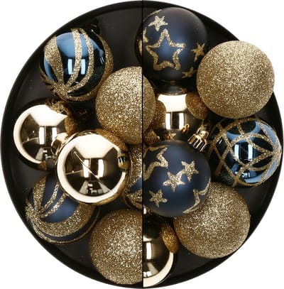 Atmosphera Kerstballen - 27x - donkerblauw/goud - 4 en 5 cm - kunststof - kerstversiering