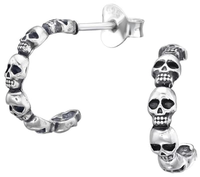 Joy|S - Zilveren skull oorbellen - doodskop oorringen - 12 mm - dikte: 3 mm - geoxideerd - stud