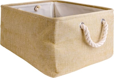 Intirilife opbergmand organiser met handvat in beige - 41 x 31.5 x 21 cm - Opgevouwen 41 x 33.5 x 5.5 cm - Praktische opbergdoos voor planken als decoratie met deksel