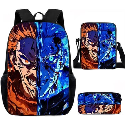 J-Jujutsu Kaisen 3-delige Set Rugzak 40cm/15.7inch Schooltassen Schoudertas Etui Computer Boekentas voor Jongens Meisjes Beste Cadeau