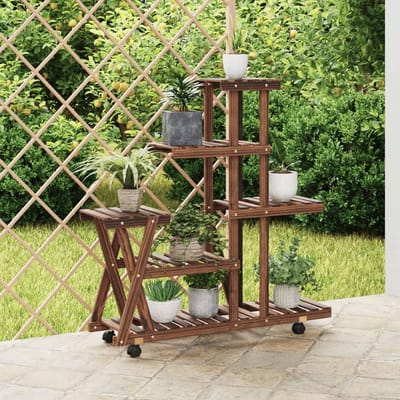 vidaXL - Plantenstandaard - met - wielen - 95x25x101 - cm - massief - vurenhout