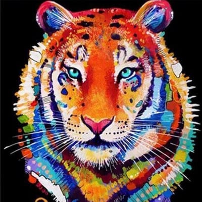 Diamond painting 40x40cm - tijgerkop - ronde steentjes