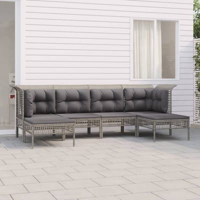 vidaXL - 6-delige - Loungeset - met - kussens - poly - rattan - grijs