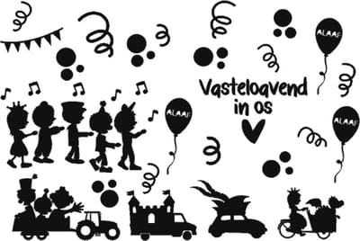 Mint11 - herbruikbare raamsticker zwart - carnaval - vasteloavend - uitbreidingsset - grachtenpandjes - sticker - raamdecoratie - raamversiering