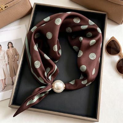 Blauwe Prints Elegante Parelstaart Magnetische Sluiting Sjaal Zomer Nieuw Veelzijdig Ademend Mode Artistiek Accessoire Nekwikkel Sjaals One Size brown