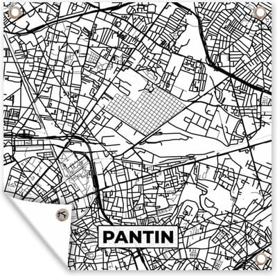 Tuin poster Frankrijk - Plattegrond - Pantin - Stadskaart - Kaart - Zwart wit - 200x200 cm - Tuindoek