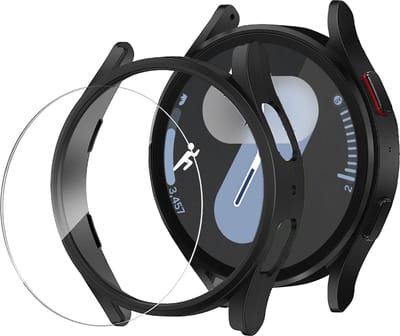 Hoesje +Screenprotector Samsung Galaxy Watch 7 40mm – Tempered Glass - Extreme Shock Case Zwart