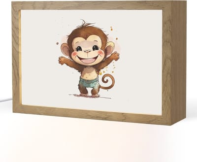 Nachtlampje 30x20 cm - Kinder lampje - Aap - Bruin - Waterverf - Dieren - Meiden - Jongens - Tafellamp kinderkamer - Slaapkamer lamp - Bedlamp kinderen - Kinderlampje stopcontact - Wandlamp babykamer - Nachtlampjes