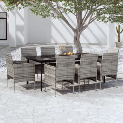 vidaXL - 9-delige - Tuinset - met - kussens - grijs - en - zwart