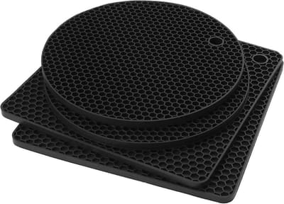 Fako® - Pannenonderzetter Hittebestendig - Onderzetter Voor Pannen - Siliconen Mat - Potopener - Rond & Vierkant - Zwart - 4 Stuks