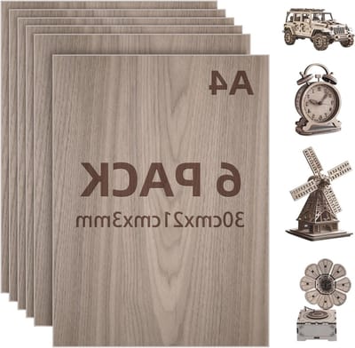 A4 3 mm Walnoten Plywood, Houten Platen 300 mm × 210 mm voor Creatief Werk, Modelbouw en Lasergravure, Set van 6 Stuks