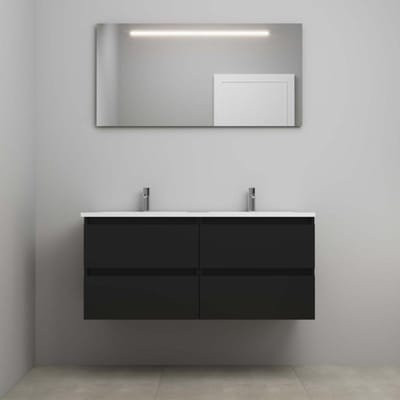 On-Line Badkamermeubelset - 120 cm - Voorgemonteerd - Acryl Wastafel - 2 Kraangaten - Spiegel met LED-Verlichting - Mat Zwart