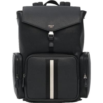 Bally Letter Logo Grote Capaciteit Gestreept Slot Gesp Rugzak Heren Rugzak Zwart 6303962 Basic Set (Bag+Dust Bag)