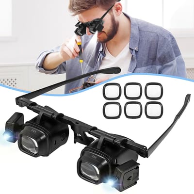 Vergrootglazen Met Led-Verlichting - Handsfree Hoofdloep - Vergrootglas Met 4 Verwisselbare Lenzen 2X 6X 10X 24X - Verstelbare Lens En Lichthoek