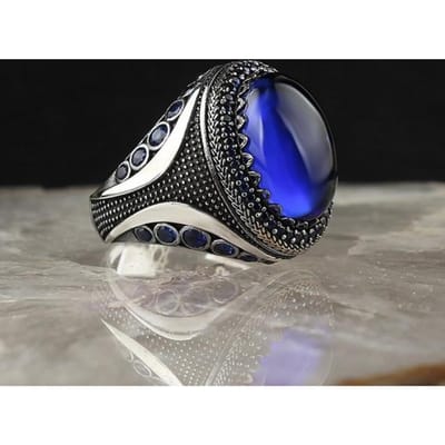 Handgemaakte Turkse Turquoise Kralen Ring Voor Mannen Vrouwen Antieke Zilverkleur Zeeblauw Rode Zirkoon Ring Islamitische Vintage Sieraden 6 -13 6 gray