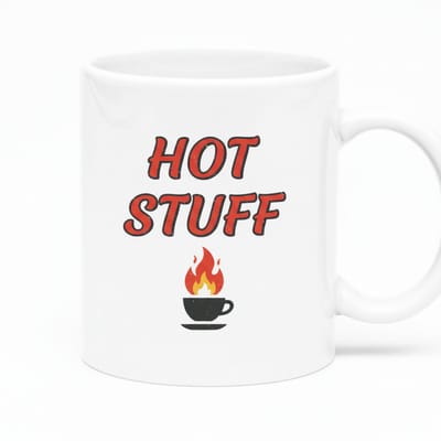 Hot Stuff Mok 330ml – Witte Koffiemok met Vlam Icoon – Leuk Cadeau voor Koffie- en Theeliefhebbers