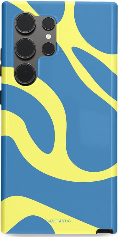 Casetastic hoesje geschikt voor Samsung Galaxy S24 Ultra - Dubbellaagse bescherming - Blauwe Gele Zee Stranden - Fashion Case - Lavendel Goud Lichtblauw