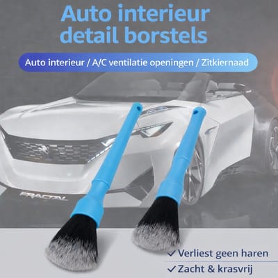 TLVX 2 Stuks Professionele Auto Detail Borstel / Zeer Zachte haren / Brush / Krasvrij Schoonmaken / Auto Detailing / Interieur / Dashboard / Exterieur / Velgen / Logo’s / Tankdop / Plastic delen / Stofvrij maken / Wasbaar / Herbruikbaar / Set
