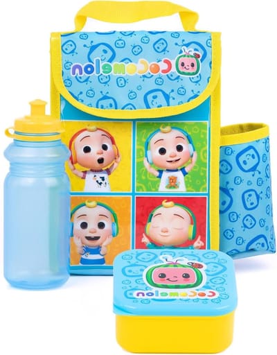Lunch Box Set voor kinderen - Geïsoleerde tas waterfles en snackpot - Jongens en meisjes avontuur met JJ - Blauw en geel - Geïsoleerde tas houdt voedsel vers - Duurzaam materiaal - lunchbox voor onderweg aanpassing. lunch set jongens